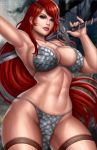 1_girl 1girl abs armpit big_breasts bikini breasts caucasian dynamite_comics female female_only flowerxl holding_sword holding_weapon long_hair muscle muscular outside red_hair red_sonja red_sonja_(comics) redhead scalemail_bikini slut solo standing stockings sword thighs weapon