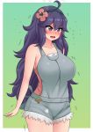 1girl alternate_costume big_breasts blush breasts clothed cosplay embarrassed female female_only game_freak hex_maniac hex_maniac_(pokemon) impossible_clothes long_hair mallow_(pokemon) nintendo pokemon purple_hair solo_female standing the_only_shoe