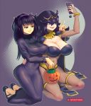  2_girls 2girls alternate_costume big_breasts breasts cosplay costume_switch duo female_human fire_emblem game_freak hex_maniac hex_maniac_(pokemon) human impossible_clothes long_hair nintendo pokemon purple_hair revealing_clothes smile supersatanson tharja 