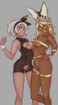  1girl 2_girls abs areola bea_(pokemon) breasts crossover dark-skinned_female dark_skin female_only guilty_gear high_resolution innie looking_at_viewer multiple_girls nintendo nipples pokemon pokemon_(game) pokemon_sword_&amp;_shield pussy ramlethal_valentine todding torn_clothes under_boob 