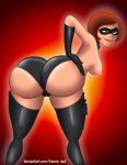 1girl ass bent_over boots breasts female female_only gloves helen_parr looking_at_viewer mask milf mostly_nude nipples panties sideboob solo standing the_incredibles thighs topless trench-lust 