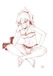 1girl absurd_res bandeau cutoffs fan_(f.w.zholic) fate_(series) feet high_res jewelry midriff monochrome mordred_(fate) navel necklace short_shorts shorts 