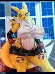  &lt;3 1girl 1girl anthro big_breasts black_sclera breasts clothed clothing cosplay curvy_figure digimon digimon_(species) final_fantasy final_fantasy_vii furry hand_on_hip high_res huge_breasts letterbox looking_at_viewer night rayka renamon square_enix standing teasing thick_thighs tifa_lockhart topless video_games voluptuous wide_hips 