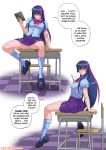  1girl bespectacled clothed english_text equestria_girls female friendship_is_magic glasses humanized long_hair my_little_pony panties school_desk sitting skirt socks solo speech_bubble speech_bubbles spread_legs twilight_sparkle twilight_sparkle_(mlp) upskirt 
