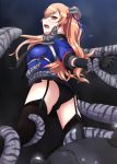  1girl ass black_panties black_stockings clothed enemy_naval_mine_(kantai_collection) female garter_straps imminent_sex imminent_tentacle_rape johnston_(kantai_collection) kantai_collection long_hair looking_at_viewer panties restrained skirt stockings tentacle upskirt 
