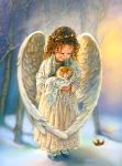  1girl angel bird cat forest realistic wings 