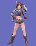  1girl alluring boots brown_eyes brown_hair cirenk cleavage fingerless_gloves gloves michelle_chang midriff_baring_shirt milf namco scarf shorts tekken tekken_1 tekken_2 tekken_tag_tournament tekken_tag_tournament_2 