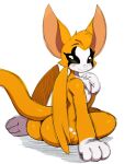 1girl 2016 anthro ass bat black_eyes bubble_butt chest_tuft dat_ass dust:_an_elysian_tail female fidget_(elysian_tail) fur high_res looking_at_viewer mammal microsoft nimbat nude orange_body orange_fur rear_view simple_background smile solo sssonic2 tuft wings