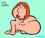  1girl arched_back ass black_eyes family_guy lois_griffin looking_at_viewer nude orange_hair slipway slipway_(artist) solo_focus 