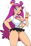 1girl 1girl 1girl ami_onuki areola big_breasts big_breasts big_breasts breasts cassettedream clothing dream-cassette female_only hi_hi_puffy_amiyumi hoshime looking_at_viewer microskirt miniskirt nipples no_bra panties pink_eyes pink_hair shirt skirt thick_thighs transparent_background wide_hips