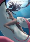 1girl alternate_version_available censor_lines censored dark-skinned_female dark_skin demivonkase female female_only feral fisting high_res human human_on_feral milotic nessa_(pokemon) nintendo pokemon pokemon_(species) pussy pussylicking scalie serpentine size_difference staring tagme underwater water