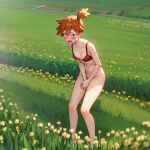  ai_generated bare_ass blush bottomless bra covering_crotch embarrassed embarrassed_underwear_female embarrassed_undressed_female flat_chested glj-enf going_commando humiliated humiliation kasumi_(pokemon) misty_(pokemon) no_panties pantsed pantsing pokemon public_exposure public_humiliation public_indecency public_nudity red_bra red_hair sad small_breasts standing stolen_clothes stripped 