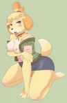  &lt;3 &lt;3_eyes 1girl 1girl animal_crossing anthro ass big_ass blush bodily_fluids breasts brown_eyes canid canine canis clothed clothing domestic_dog drooling fur furry gaias-pitch-black-reborn-crow green_background hair high_res isabelle_(animal_crossing) kneel looking_at_viewer mammal narrowed_eyes nintendo nipples open_mouth pinup pose saliva shih_tzu simple_background teeth thick_thighs tongue tongue_out toy_dog tuft undressing video_games wide_hips yellow_body yellow_fur 