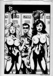  1boy 2girls big_breasts breasts dc dc_comics dick_grayson donna_troy dressing_room hand_on_shoulder koriand&#039;r monochrome multiple_girls muscle nude robin starfire teen_titans wonder_girl 
