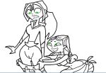 ass big_breasts bottomless breasts bridgette_(tdi) cartoon_network green_eyes hourglass_figure izzy_(tdi) light-skinned_female long_hair monochrome nipples nude nude_female pants_pulled_down surfer_girl thick_ass thick_legs thick_thighs total_drama_island