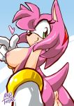  1girl aku_tojyo amy_rose animal_ears anthro anus ass big_breasts bracelets breasts female female_only furry gloves green_eyes nipples nude pussy sega simple_background solo sonic sonic_(series) tail tojyo 