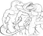  allo ass big_penis big_testicles bronto_thunder chris_sawyer dinosaucers genghis_rex huge_penis huge_testicles male monster_cock muscle nude orgy penis tail testicles threesome yaoi 