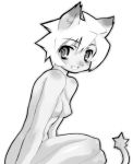 1girl alicia_priss animal_ears blush body_blush breasts cat_ears cat_tail catgirl cyber_connect_2 grin looking_at_viewer monochrome nipples nude short_hair smile solo tail tail_concerto white_hair
