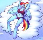  2013 belly big_breasts breasts cloud cutie_mark equine female friendship_is_magic furry hair horse looking_at_viewer midriff multicolored_hair my_little_pony navel one_eye_closed pegasus pink_eyes pony rainbow_dash rainbow_hair sheela skimpy smile tongue tongue_out wings 