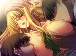  1girl bdsm blonde_hair blush bondage bound breast_grab breast_sucking breasts double_breast_sucking duplicate ear_lick ear_licking elf game_cg grabbing green_eyes large_breasts licking long_hair pointy_ears rope solo_focus team-tanabe teamwork tears tiffania_westwood torn_clothes zero_no_tsukaima 