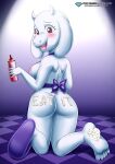 1girl absurd_res absurdres anthro anthro_only apron bbmbbf blush boss_monster dat_ass female female_only fur34* furry goat kneeling looking_back looking_back_at_viewer looking_behind naked_apron palcomix pietro&#039;s_secret_club red_eyes solo solo_anthro solo_female toriel undertale undertale_(series) white_fur