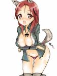  #1 animal_ears areola areolae blush breast_hold breasts cleavage crossed_arms large_breasts leaning_forward minna-dietlinde_wilcke navel open_mouth panties red_eyes red_hair strike_witches striker_unit striker_units tail underwear wolf_ears 