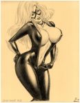  ass ass_grab black_cat breasts cameltoe erect_nipples felicia_hardy huge_breasts julius_zimmerman_(artist) marvel monochrome 