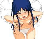  1girl a1 blue_hair breast_grab breasts chihaya_kisaragi endured_face flat_chest flat_chest_grab flat_grab grabbing idolmaster kisaragi_chihaya open_mouth panties panties_only small_breasts solo_focus tears topless underwear underwear_only white_panties wince 