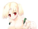 1girl armlet armpits bare_shoulders blush breasts closed_mouth collarbone fantasy_earth fantasy_earth_zero kagura_mizuki large_breasts looking_at_viewer red_eyes rumia short_hair simple_background smile solo tareme twintails upper_body white_background