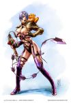  2008 armor breasts crossover earrings fozzie_bear garang76 hair_over_one_eye isabella_valentine jewelry legs lipstick makeup muppets nipples purple_hair short_hair soul_calibur soul_calibur_iv surprised thighs wardrobe_malfunction what whip_sword 