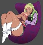  1girl areolae armchair ass attractive_look beatrice_greese beatrice_grese big_breasts blassreiter blonde_hair boots breasts chair dark_skin erect_nipples glasses green_eyes green_hair grope hair huge_breasts huge_nipples large_areola large_areolae lipstick looking_at_viewer makeup milf multicolored_hair navel nipple_pinch nipple_tweak nipples open_clothes open_shirt panties shirt sitting smile solo tetrodotoxin two-tone_hair 