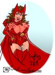 abs avengers big_breasts big_hair brown_hair cleavage comix costume horn lipstick marvel marvel_comics nipples pussy red_clothing red_lipstick scarlet_witch sunking wanda_maximoff wandavision wet_pussy x-men