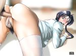  1girl all_fours anal anus arikawa ass black_hair blush censored clitoris doggy_position kobayakawa_miyuki male_pubic_hair miyuki_kobayakawa open_clothes open_mouth open_shirt penis pubic_hair pussy sex shirt solo_focus testicles thighhighs top-down_bottom-up you&#039;re_under_arrest 