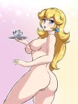 1girl ass blonde_hair blue_eyes cuphead_(character) cuphead_(game) female female_human looking_at_viewer nintendo nipples princess_peach pussy smile standing