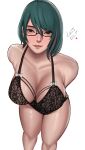  1girl alluring big_breasts bra brown_eyes cleavage dead_or_alive dead_or_alive_xtreme_3_fortune dead_or_alive_xtreme_beach_volleyball dead_or_alive_xtreme_venus_vacation edmun glasses green_hair lingerie panties tamaki_(doa) tecmo underwear 