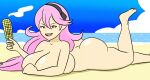 1girl ass barefoot beach breast_press breasts corn corrin_(fire_emblem) corrin_(fire_emblem)_(female) exhibitionism feet female female_only fire_emblem fire_emblem_fates fire_emblem_if hair_ornament hair_ribbon heart heart_eyes high_resolution huge_ass huge_breasts igphhangout long_hair lying milf naughty_face nintendo nude nudist ocean pink_hair red_eyes ribbon seductive_smile smile solo third-party_edit