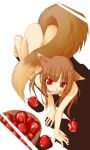  animal_ears apple food fruit holo horo ndemotte nude red_eyes spice_and_wolf tail wolf_ears 