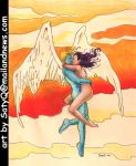  angel_(x-men) archangel blue_skin flying marvel nude psylocke satyq wings x-men 