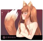  1girl animal_ears blush breasts bust cleavage closed_eyes holo horo kantoku spice_and_wolf tail topless upper_body wolf_ears 