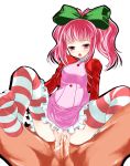  1girl anya_alstreim clothed_sex code_geass cum cum_in_pussy cum_inside feet no_shoes penis pink_hair pussy ribbon ribbons sex short_hair small_breasts solo_focus spread_legs striped striped_legwear striped_thighhighs thighhighs toe_scrunch uncensored vaginal yako 