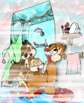  1girl 2boys anthro bath brown_fur buckteeth chip_&#039;n_dale_rescue_rangers chip_(disney) chipmunk clarice_(chip_&#039;n_dale) closed_eyes dale_(disney) disney fellatio from_behind furry half-closed_eyes nude open_mouth oral short_tail shower shower_curtain shower_sex soap tan_fur tongue tongue_out towel trio 
