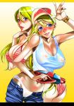  2girls alice_bogard andy_bogard areola areolae ass bikini blonde_hair blue_eyes blush breasts cleavage denim fatal_fury genderswap gun jeans king_of_fighters large_breasts long_hair midriff multiple_girls nail_polish ohshima_ryo ooshima_ryou panties pants pants_pull rule_63 see-through smile snk standing striped striped_bikini striped_swimsuit sweat swimsuit tank_top tanktop terry_bogard the_king_of_fighters unbuttoned underwear visor visor_cap water_gun waving weapon wet wet_clothes white_panties 