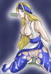 1girl arms_behind_back blonde_hair blue_eyes breasts breasts_outside censored cum disembodied_penis facial girl_on_top headband japanese_clothes jonylaser jrh kneeling long_hair magic_penis mosaic_censoring pantyhose penis rough sex sketch snk solo source_request sweat the_last_blade tongue tongue_out torn_clothes torn_pantyhose vaginal yuki_(last_blade)