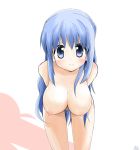  1girl arin arms_behind arms_behind_back blue_eyes blue_hair blush breasts dama hanging_breasts huge_breasts leaning_forward long_hair nude pangya solo 