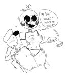  1boy 1girl areola areola_slip ass big_ass blush embarrassed erect_nipples five_nights_at_freddy&#039;s_2 furry monochrome nipples panties security_guard sweat sweatdrop toy_chica underwear 