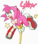  aku_tojyo amy_rose animal_ears breasts cum drool furry gloves green_eyes hammer nipples nude sega simple_background smile solo sonic sonic_the_hedgehog spread_legs tail text tojyo white_background 