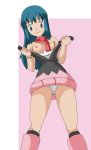  1girl artist_request babe bare_legs bare_shoulders blue_eyes blue_hair boots breasts breasts_out breasts_outside dawn_(pokemon) erect_nipples hikari_(pokemon) humans_of_pokemon legs long_hair looking_at_viewer looking_down nintendo nipples panties pantyshot pantyshot_(standing) pink_boots pink_skirt pokemon pokemon_(anime) pokemon_(game) pokemon_dppt pulling red_scarf scarf skirt small_breasts spread_legs standing strap_slip undressing upskirt white_panties 