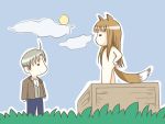  animal_ears brown_hair craft_lawrence holo horo long_hair lowres nude ookamimimi outdoors outside spice_and_wolf tail wolf_ears zenra 