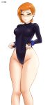  1girl aged_up ben_10 blush bodysuit cartoon_network cosplay crossover crossover_cosplay dc_comics female_only gwen_tennyson legs myst orange_hair raven_(cosplay) raven_(dc) teen_titans thighs yhw 