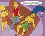  bart_simpson breasts cleavage couch lisa_simpson marge_simpson masturbation pearls penis sleeping smile socks the_fear the_simpsons yellow_skin 